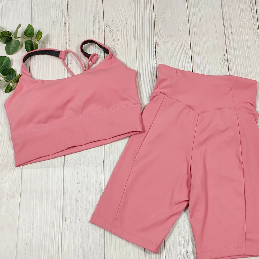 Yoga Shorts Set Women - Fitness Set Yoga Outfit for Women, 2 Piece Gym Suit Sports Bra Sets, Workout Clothes Spandex Sports Clothing