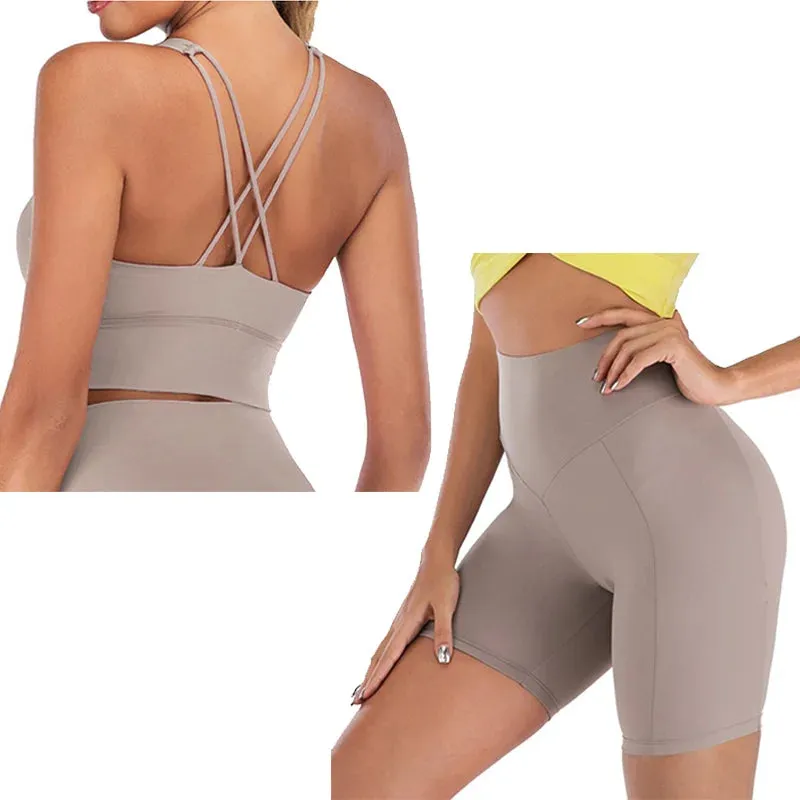 Yoga Shorts Set Women - Fitness Set Yoga Outfit for Women, 2 Piece Gym Suit Sports Bra Sets, Workout Clothes Spandex Sports Clothing