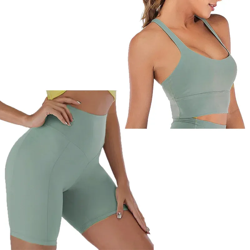 Yoga Shorts Set Women - Fitness Set Yoga Outfit for Women, 2 Piece Gym Suit Sports Bra Sets, Workout Clothes Spandex Sports Clothing
