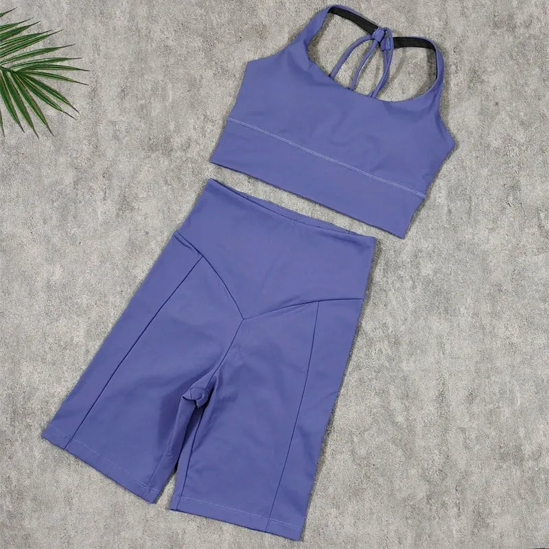 Yoga Shorts Set Women - Fitness Set Yoga Outfit for Women, 2 Piece Gym Suit Sports Bra Sets, Workout Clothes Spandex Sports Clothing
