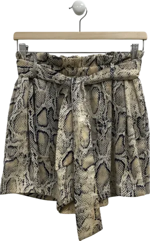 ZARA Beige Snake Print Elastic Waist Shorts UK M