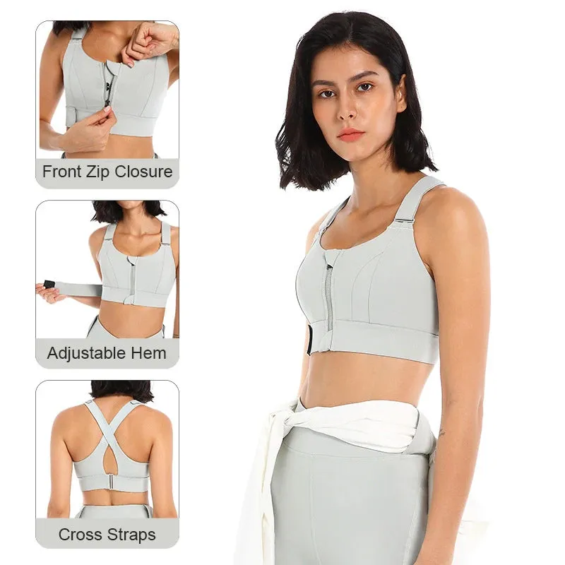 Zipper Front Closure Sports Bra for Women - Beauty Back Yoga Bra